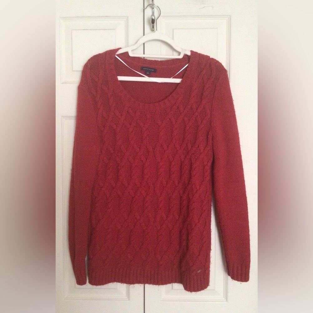 Tommy Hilfiger Woven Red Chunky Crewneck Sweater